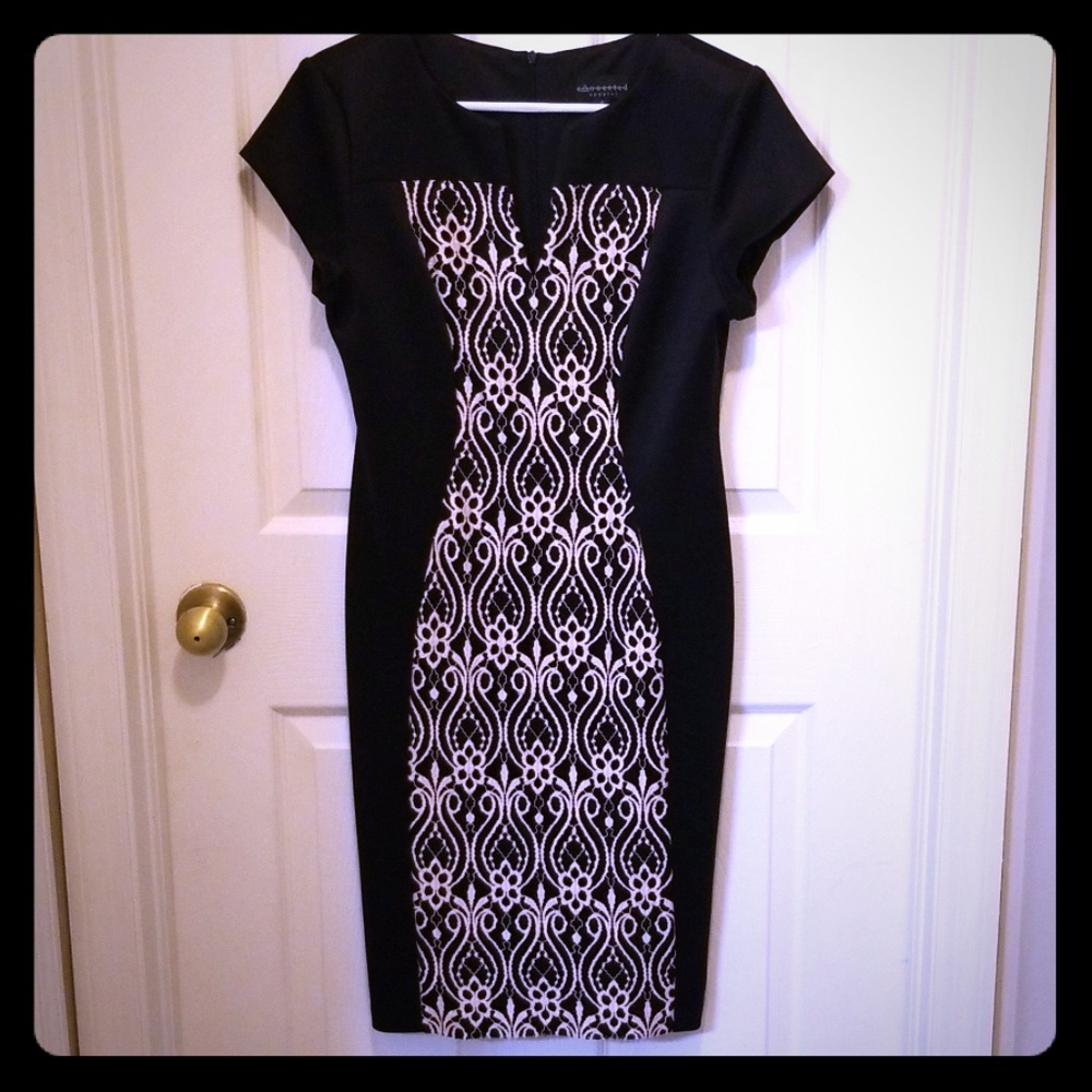 Black and Cream Embroidered Cocktail Dress 6